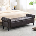 Storage Bench 67" Faux Leather End of Bed Benches Dark Brown