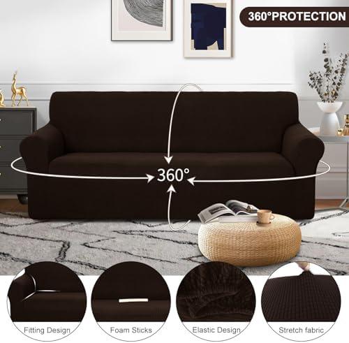 U-NICE HOME Stretch Couch Cover Slipcover for 3 Cushion Sofa, Chocolate