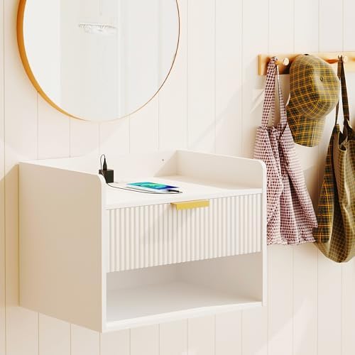 Arbuxzuy Floating Nightstand Set of 2 with Charging Station and Drawer