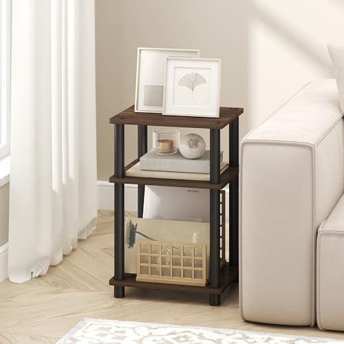 Furinno Turn-N-Tube 3-Tier Toolless Side Table, Compact, Brown Walnut