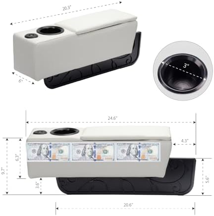 Removable Sofa Armrest with Cup Holder, PU Leather Multifunctional Couch Caddy Storage Arm Rest with Power Wireless Charging Stand & LED Reading Light for Sofa Middle Seat Parts