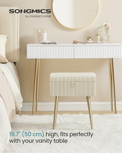 SONGMICS Vanity Stool Chair with Storage, Metal Legs, Max. Load 440 lb