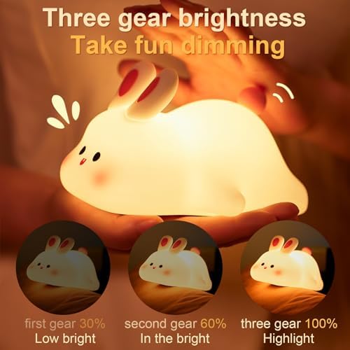 Big Face Rabbit Silicone Night Light for Kids,Cute Animal Lamp, Easter Rabbit,Gifts Dimmable Light up Bunny, Nursery Night lamp,Rechargeable Bunny Nightlight, Bedside Lamp for Breastfeeding