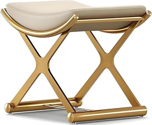 CHSSIH Vanity Stool Chair for Makeup - Small Backless Leather Stool, Gold
