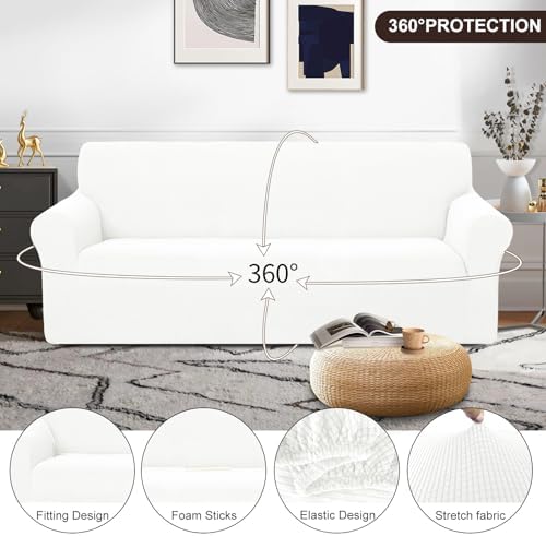 U-NICE HOME Stretch Couch Cover Slipcover for 3 Cushion Sofa, Ivory White