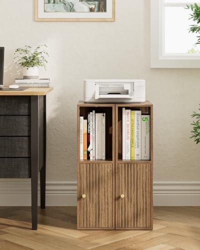 Narrow Nightstand Set of 2, 7.9" Night Stand with Fluted, Walnut