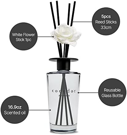 COCODOR White Flower Reed Diffuser / Black Cherry / 1 Pack / Home & Office Decor Aromatherapy Diffuser Oil Gift Set / Large Size, Large Capacity, Big Size Diffuser, Black Edition/16.9Ounce(500 ml)