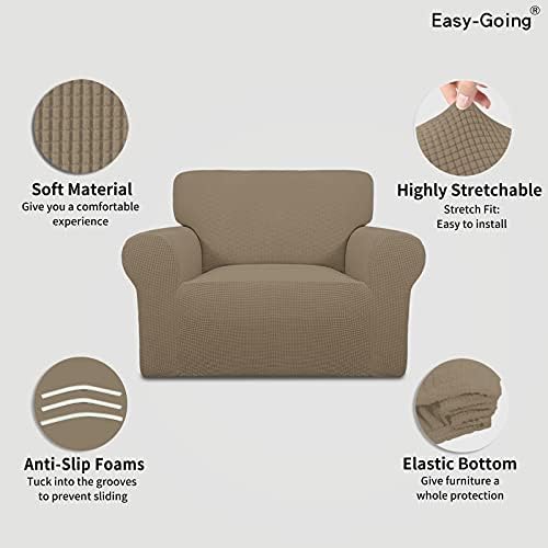 Easy-Going Stretch Oversized Chair Slipcover with Arm Washable Natural
