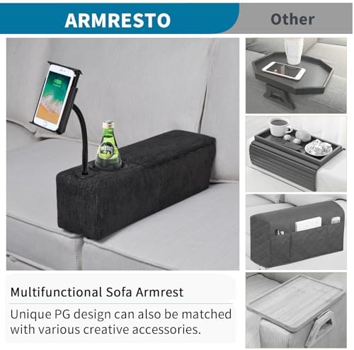 Multifunctional Sofa Armrest, Couch Armrest with Wireless Charge Stand, Removable Couch Caddy with Storage,Including LED Reading Light