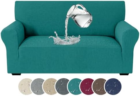 MAXIJIN Waterproof Loveseat Cover Couch Covers (55"-69"), Stretch Love Seat Sofa Slipcovers with Non Slip Elastic Bottom, Dog Pet Friendly Furniture Protector Washable (Medium, Blackish Green)