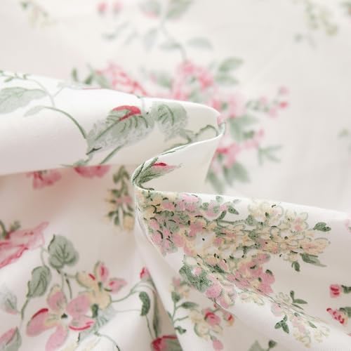 Queen Duvet Cover Set Pink Floral Bedding Set on White 100% Cotton Reversible Vintage Comforter Cover with Zipper&Ties