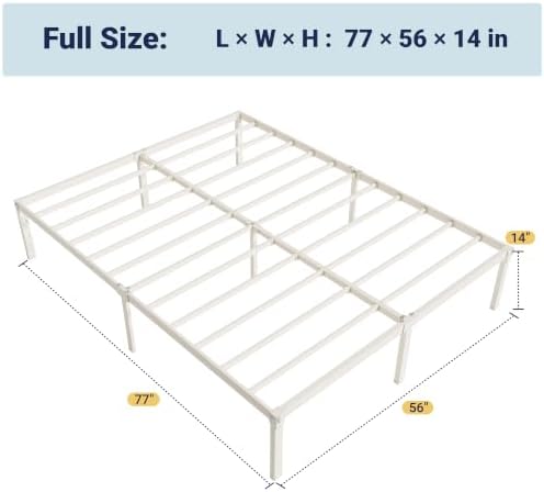 Allewie Full Size Bed Frame, 14 inch Metal Beds with Storage Space, Beige