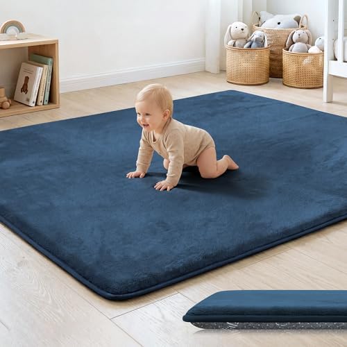 1.3" Thick Foam Play Mat, 39x59 Baby Floor Play Mat for Kids Blue