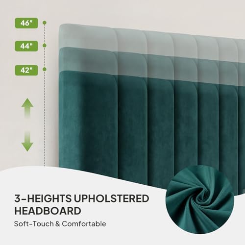Welzona Full Size Velvet Upholstered Bed Frame with Tufted Headboard, Green
