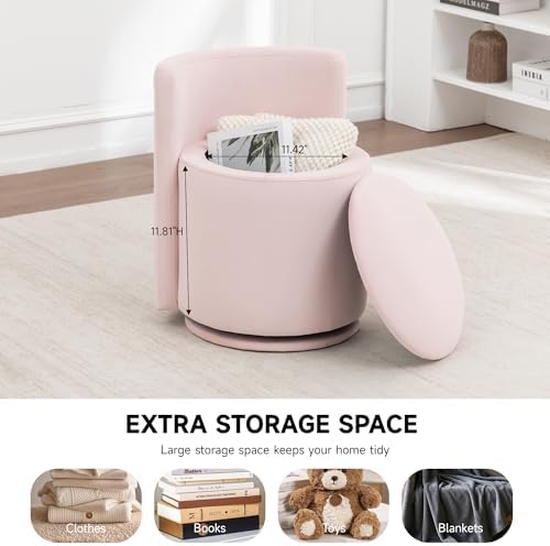 MINCETA Vanity Chair with Storage, 360° Swivel Accent Chair, Pink