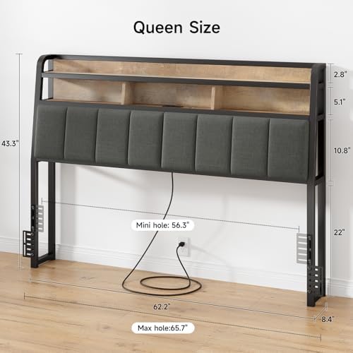 ONBRILL Ergonomic Headboard Queen Size with 2-Tier Storage, Black & Brown