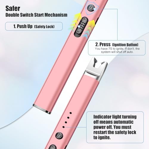 LcFun 3 Pack Candle Lighter Electric USB Rechargeable Plasma Arc Lighter with Safety Lock, Windproof Flameless Long Matches for Candle, Grill, BBQ, Camping, Gas Stoves (Gold,Pink,Silver)