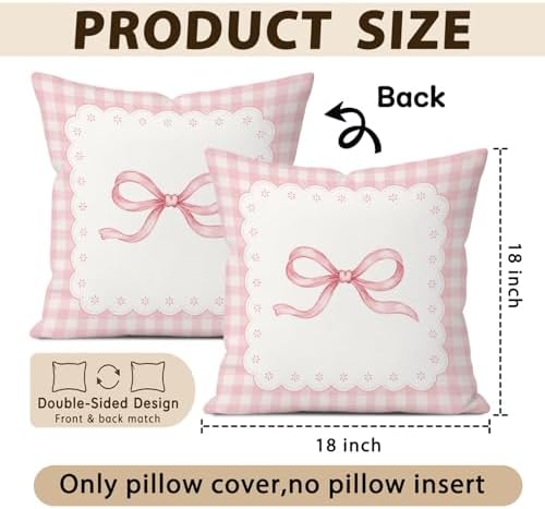Pink Bow Pillow Cover 18x18, Dorm Decor for College Girls