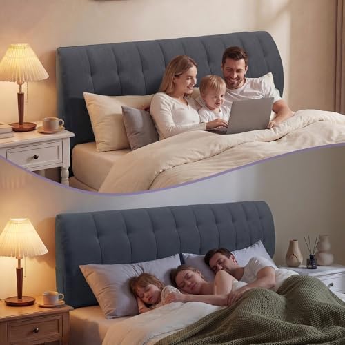 Seang King Size Upholstered Headboard, 24" Height Soft, Breathable Linen Fabric Wall Mounted Headboards for Bedroom & Dorm, Modern Style Peel & Stick Bed Backboard, No Assembly Required, Dark Grey