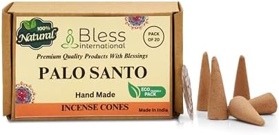 Bless International Palo Santo 100%-Natural-Incense-Cones Handmade-Hand-Dipped Organic-Chemicals-Free for-Purification-Relaxation-Positivity-Yoga-Meditation The-Best-scents (20 Count)