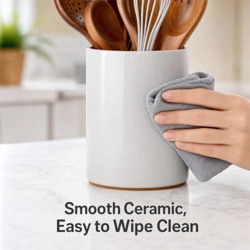 Ceramic Utensil Holder with Spoon Rest for Kitchen Counter, 6.4'' White