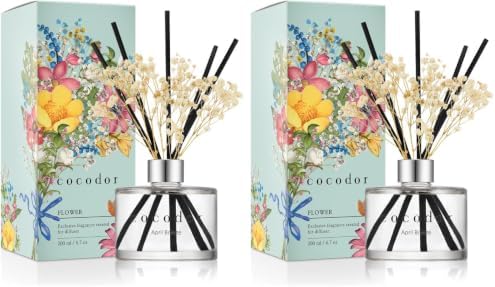COCODOR Reed Diffuser Set with Preserved Baby's Breath with Sticks/April Breeze / 6.7oz / Scent Fragrance Oil Diffuser for Bedroom Bathroom Home Decor (Pack of 2)