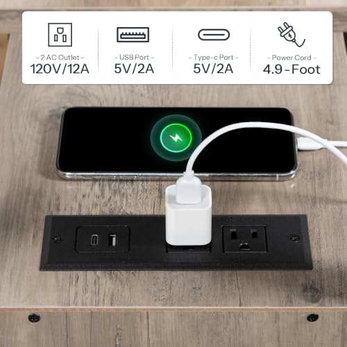 HOOBRO Set of 2 End Tables with Charging Station, Narrow Side Table with Drawers & USB Port & Power Outlets, Nightstand for Small Spaces, Living Room, Stable, Greige and Black BG541BZP201