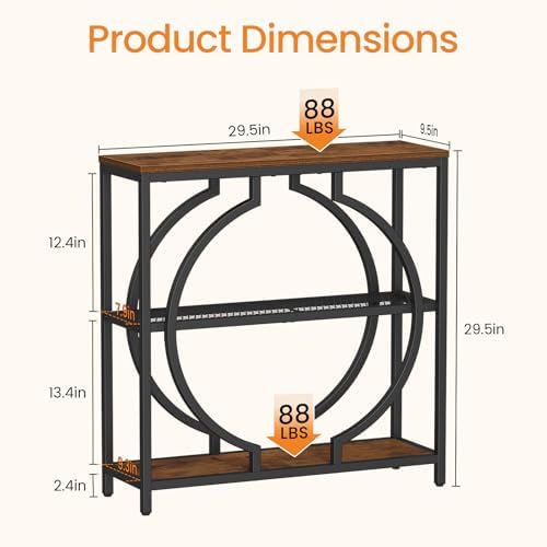 Snughome Entryway Table with 3 Tier Storage Shelves, Narrow Console Table