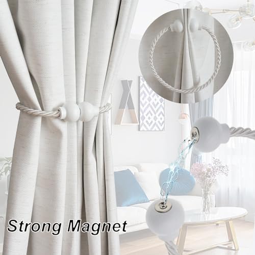 2Pcs Magnetic Curtain Tiebacks Modern Handmade Rope Curtain Tie Backs White