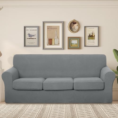 U-NICE HOME 4 Pieces Stretch Couch Cover Sofa Slipcover, Grey