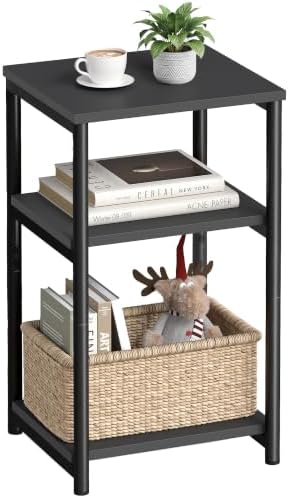 VASAGLE Side Table, Small End Table, Tall Nightstand, Steel Frame