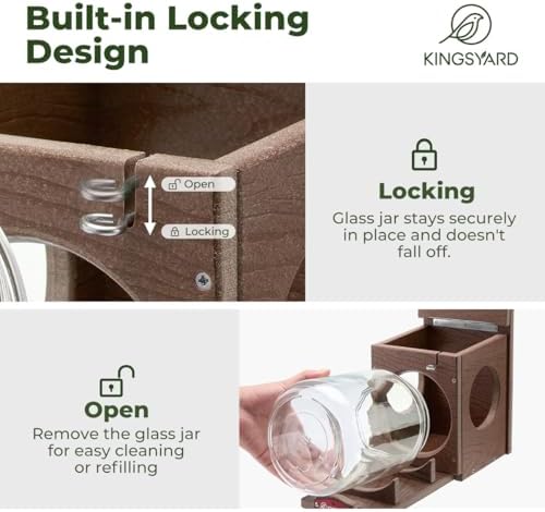 Kingsyard Recycled Plastic Squirrel Feeder for Outside, Squirrel Feeder Box with Peanuts Corn Storage Jar, Sturdy & Durable, Weatherproof (Brown)