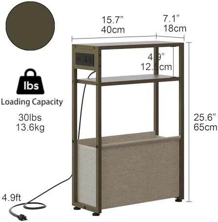 Leomonio Narrow Side Table, Slim Night Stand with Magazine Rack