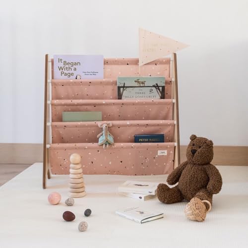 3 Sprouts Recycled Kids Bookshelf, Holds 35 Books, 4-Tier, Terrazzo Clay
