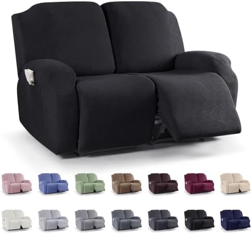 KinCam Loveseat Recliner Covers, Stretch Reclining Cover, Black