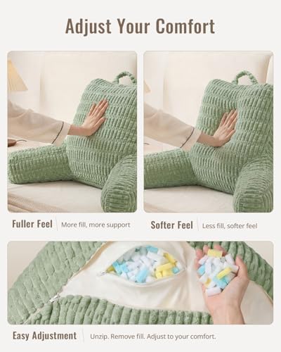 Blissful Diary Reading Pillow for Bed, Back Pillow Sitting Up, Sage Green