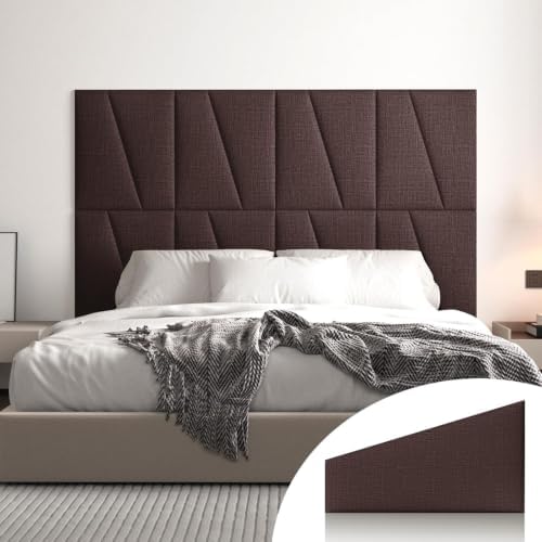 Peel and Stick Headboard Panels for Bed，Soft Padded Fabric Noise-Reducing Panels with Modern Stylish Design for Bedroom Decor (Coffee Brown, Queen)