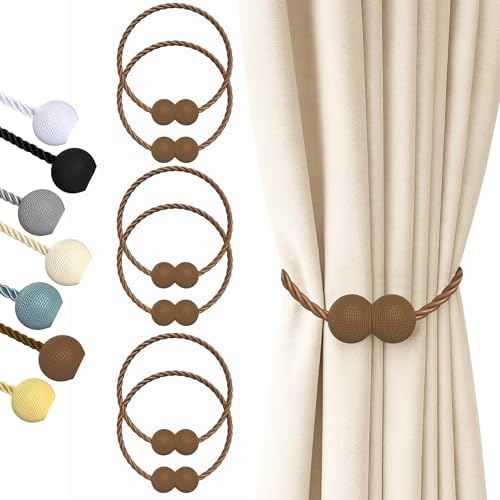 Hion Magnetic Curtain Tiebacks Dark Brown 6pcs, Curtain Holdbacks Hooks