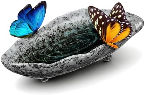 Toddmomy Butterfly Puddler Garden Stone, 8.25inch Outdoor Butterfly Feeder Bee Watering Station Ceramic Bird Bath Water Food Holder for Feeding for Yard Lawn Decoration