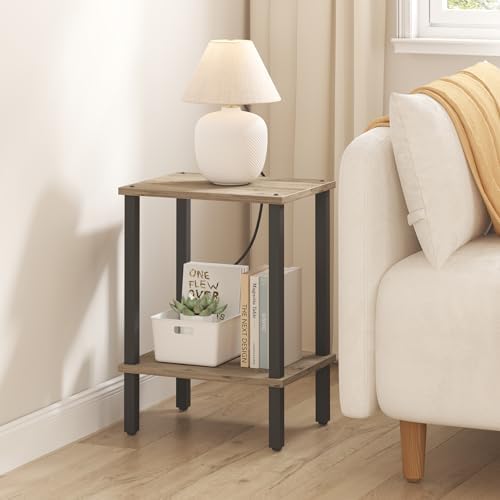 TUTOTAK End Table, Side Table, Nightstand, 2-Tier Storage Shelf