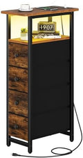 Yoobure Narrow Nightstand with Charging Station, LED Tall Narrow Side Table