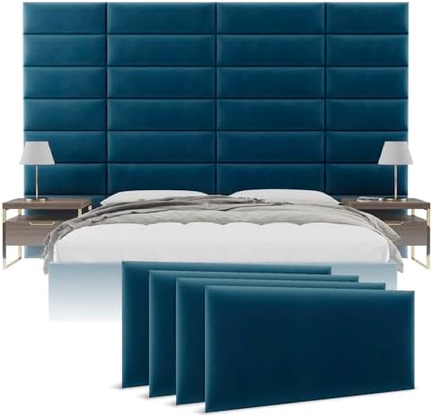 Vänt Wall Mounted Headboard Panels, King/Twin, Velvet Peacock Blue