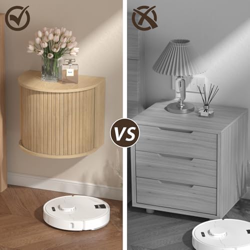 Floating Nightstand Set of 2,Wooden Fluted Wall Mounted Nightstand,Bedside Table with Sliding Roller Shutter Door Storage,Suitable for Modern Small Space Bedroom (Floating nightstand-Wood color-04)