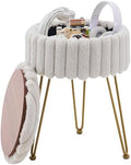 Wimarsbon Vanity Stool with Storage, Faux Fur Ottoman Chair with Metal Legs