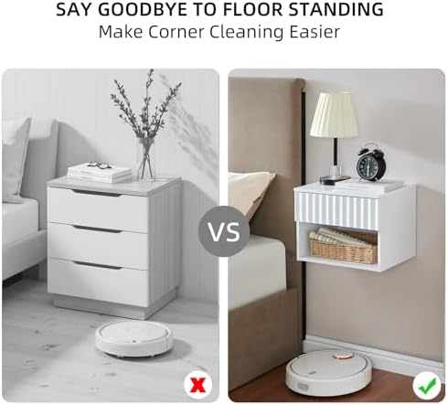 BuildHom Floating Nightstand Set of 2 with Fluted Drawer, Bedside Table