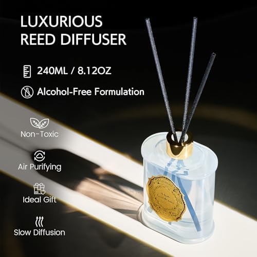 M&SENSE 8.4 oz Large Reed Diffuser for Home | Gardenia Scent Oil Diffuser with Sticks | Bedroom Bathroom Living Room Decor