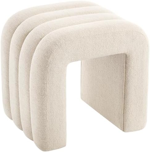 Beige Linen Ottoman Stool, Backless Vanity Stool, Footrest for Couch
