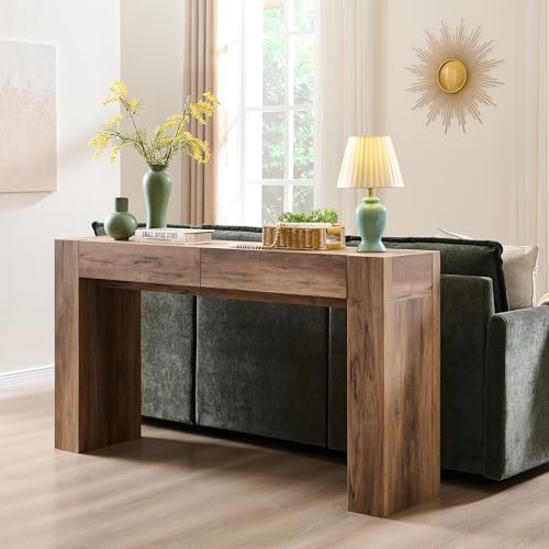 OKD 63" Console Table with Drawers, Thick Block Entryway Table, Rustic Oak