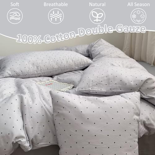 Double Muslin Duvet Cover Queen Size 3 Pcs,Polka Dot Bedding 90"×90"