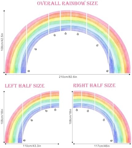 83"x43" Large Rainbow Wall Stickers, Mural Watercolor Half Rainbow Wall Decals Peel and Stick Vinyl Wall Art Decor for Girls Bedroom Kids Nursery Living Room Playroom Toddler